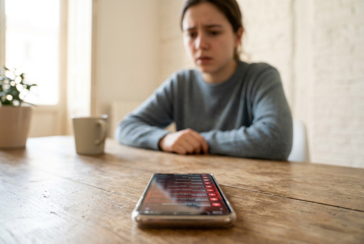 何度も着信があるスマホと不安そうな若者