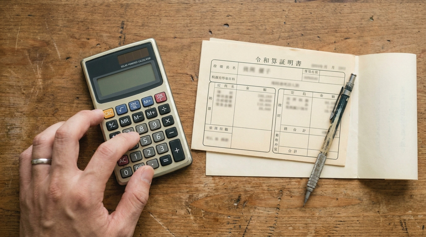 残業代の計算(電卓と給与明細)